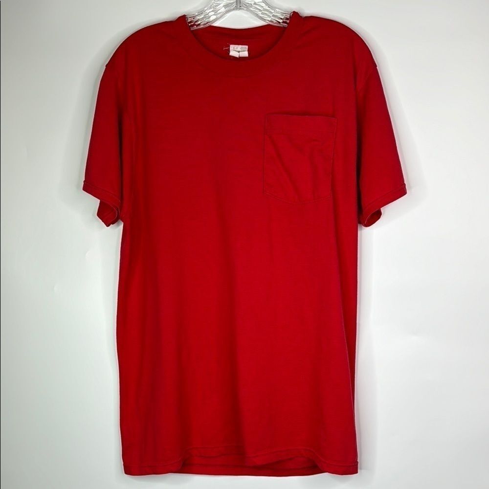 Vintage Fruit Of The Loom Red Pocket Blank Tshirt Large